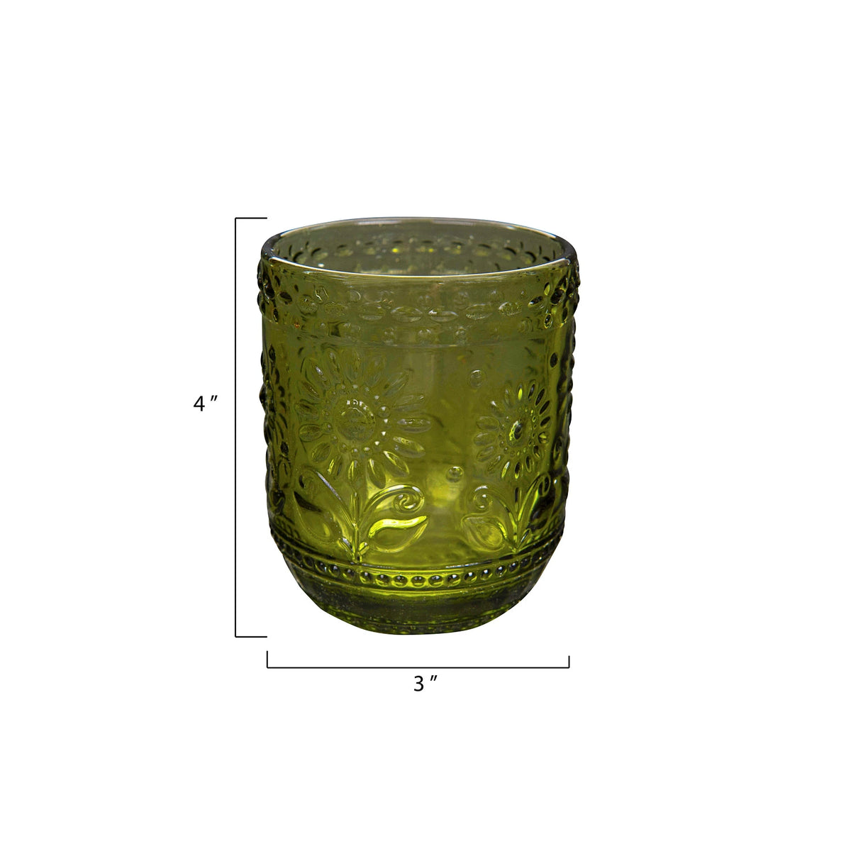 Green Embossed Drinking Glass | 12 oz
