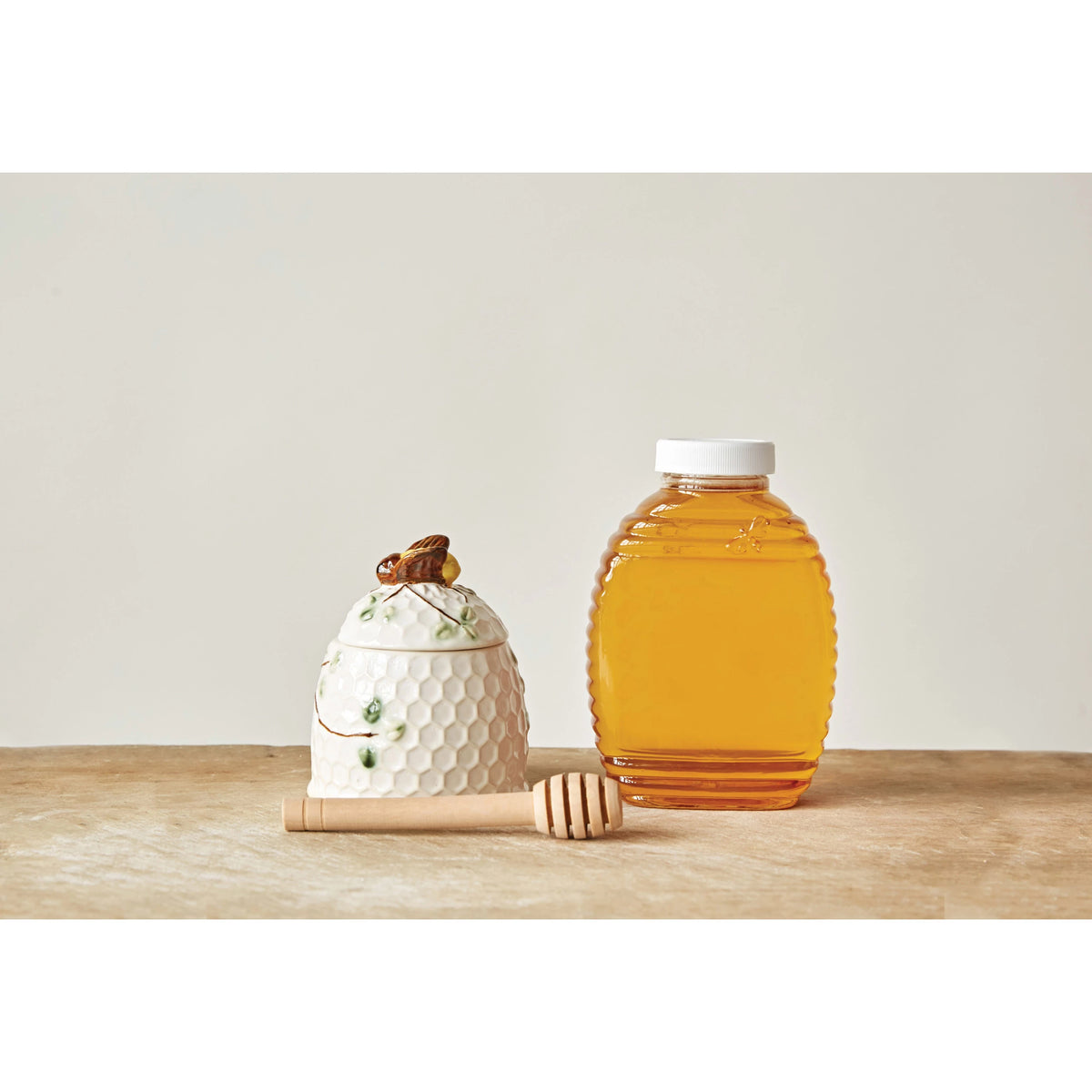 Hand-Painted Honey Jar with Honey Dipper