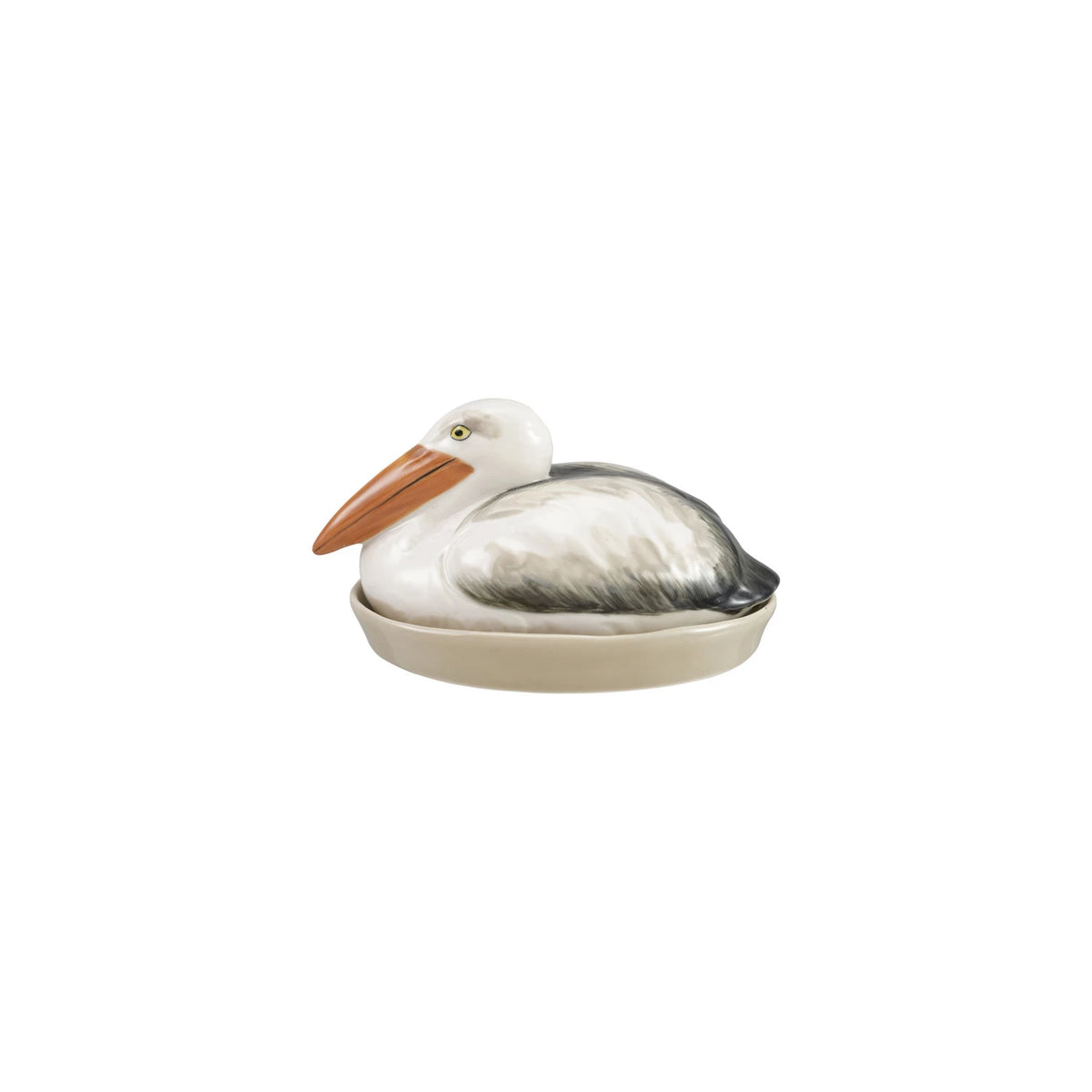 Hand-Painted Stoneware Pelican Shaped Butter Dish