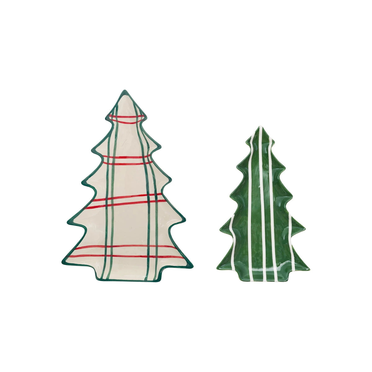Hand-Painted Ceramic Tree Shaped Plates with Stripe Patterns