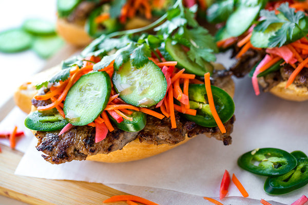 Vietnamese-Style Banh Mi Sandwich with Pickled Carrot Sticks