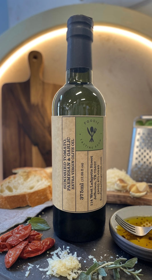 SUNDRIED TOMATO PARMESAN GARLIC Infused First Cold Pressed Extra Virgin Olive Oil (EVOO)