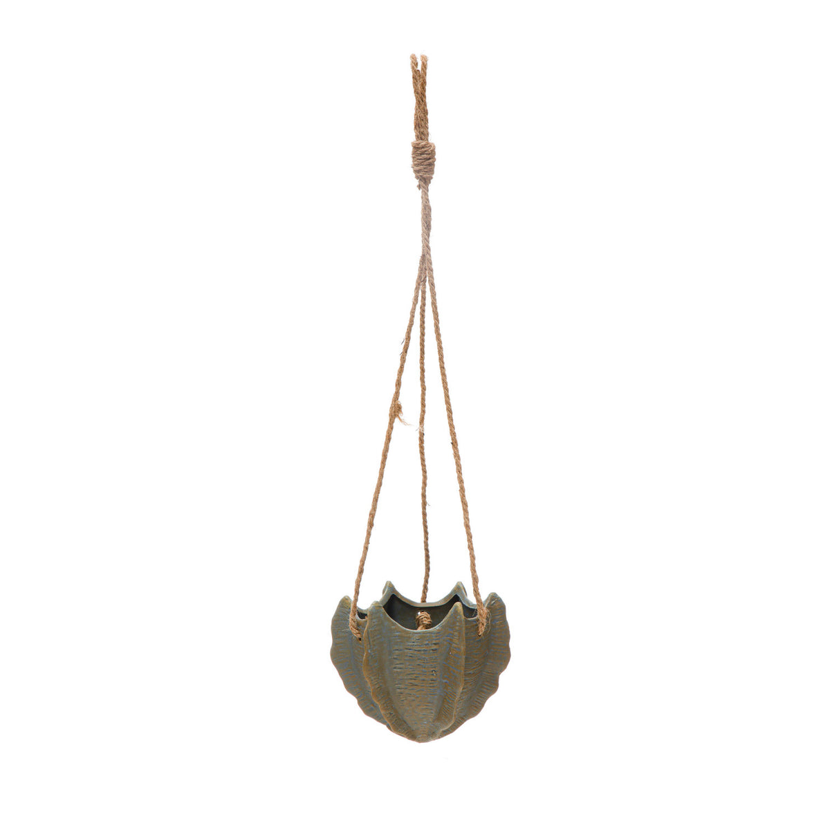 Hanging Stoneware Planter w/ Jute Rope Hanger, Reactive Glaze
