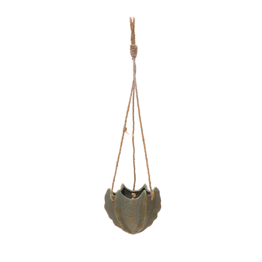 Hanging Stoneware Planter w/ Jute Rope Hanger, Reactive Glaze