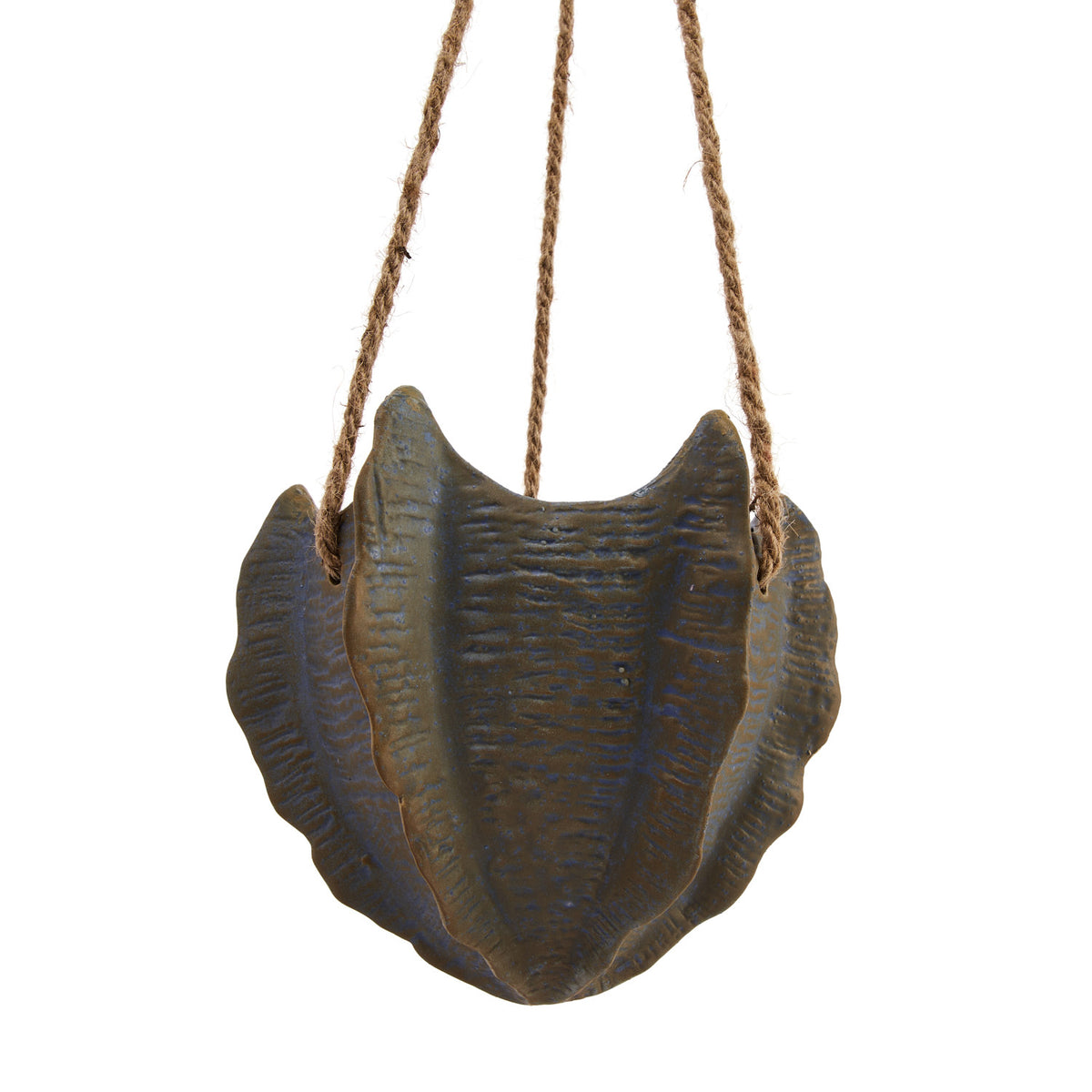 Hanging Stoneware Planter w/ Jute Rope Hanger, Reactive Glaze