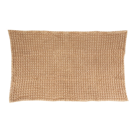 Stonewashed Cotton Waffle Weave Tea Towel, Camel Color