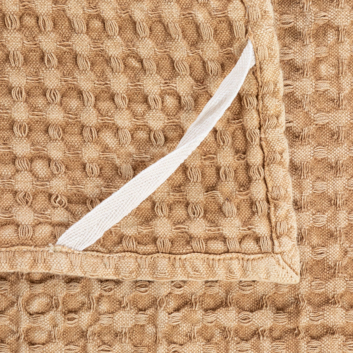 Stonewashed Cotton Waffle Weave Tea Towel, Camel Color