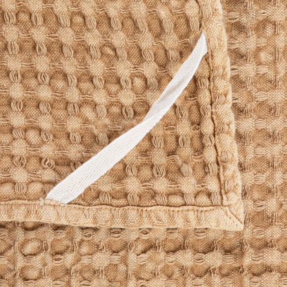 Stonewashed Cotton Waffle Weave Tea Towel, Camel Color