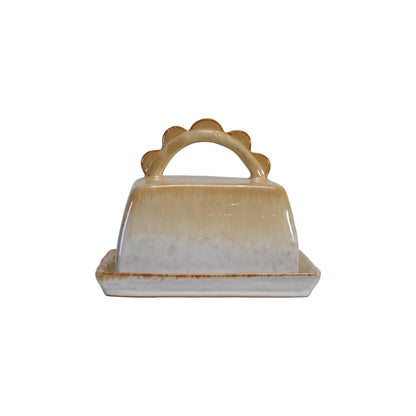 Stoneware Butter Dish with Scalloped Handle