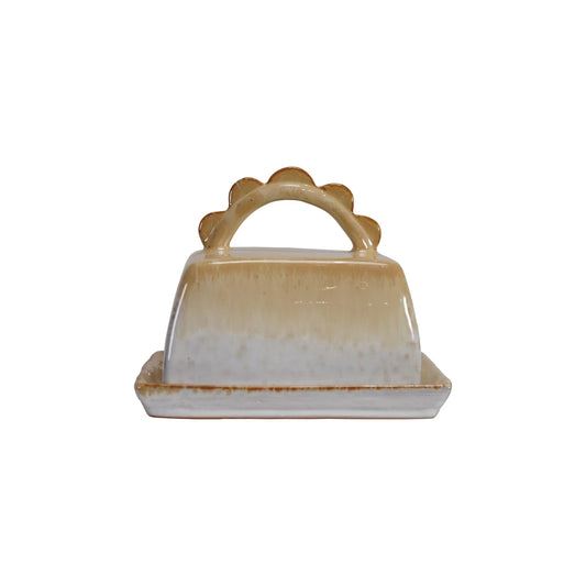 Stoneware Butter Dish with Scalloped Handle