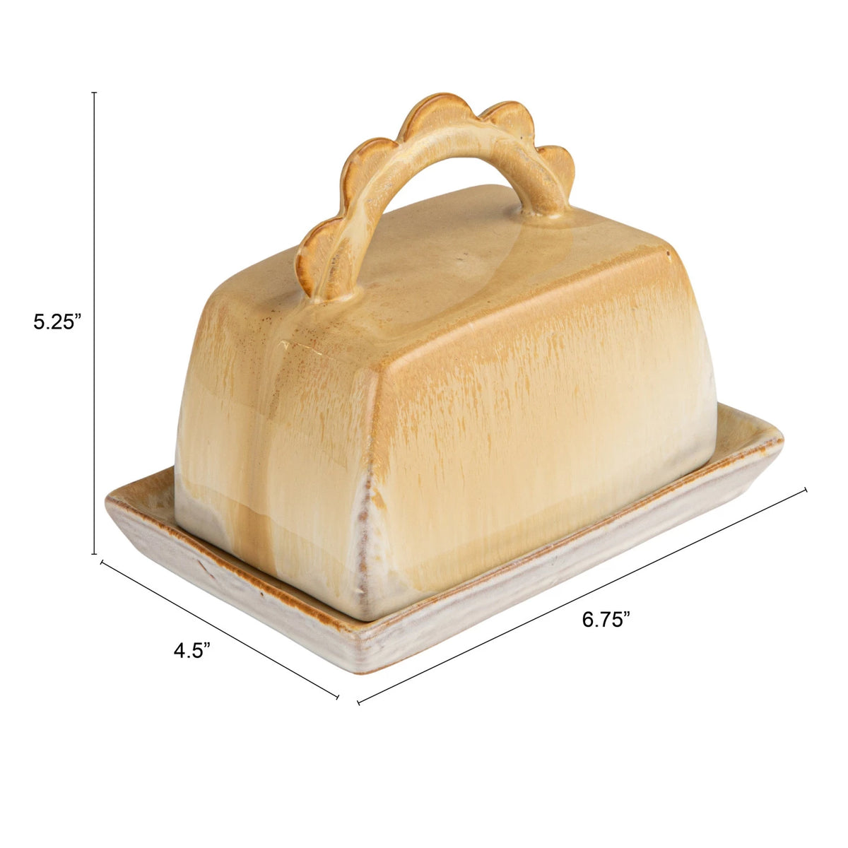 Stoneware Butter Dish with Scalloped Handle