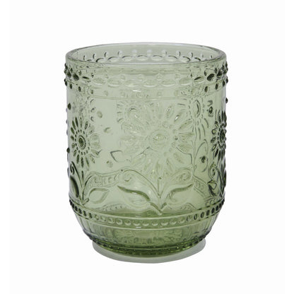 Green Embossed Drinking Glass | 12 oz