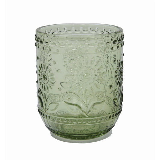Green Embossed Drinking Glass | 12 oz