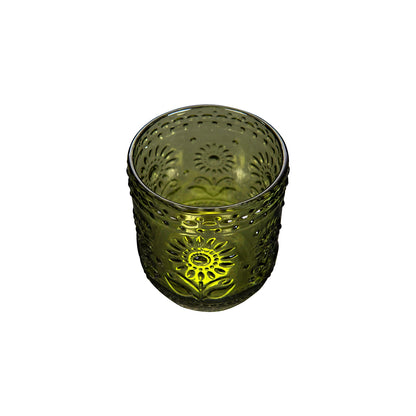 Green Embossed Drinking Glass | 12 oz