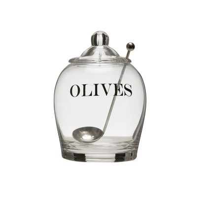 Glass Jar w/ Stainless Steel Slotted Spoon "Olives"