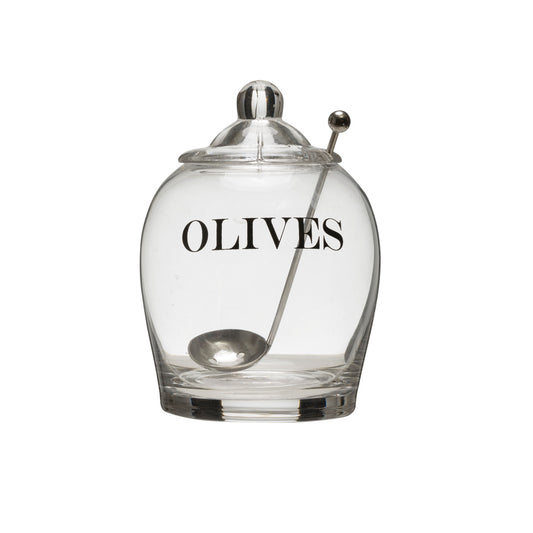 Glass Jar w/ Stainless Steel Slotted Spoon "Olives"