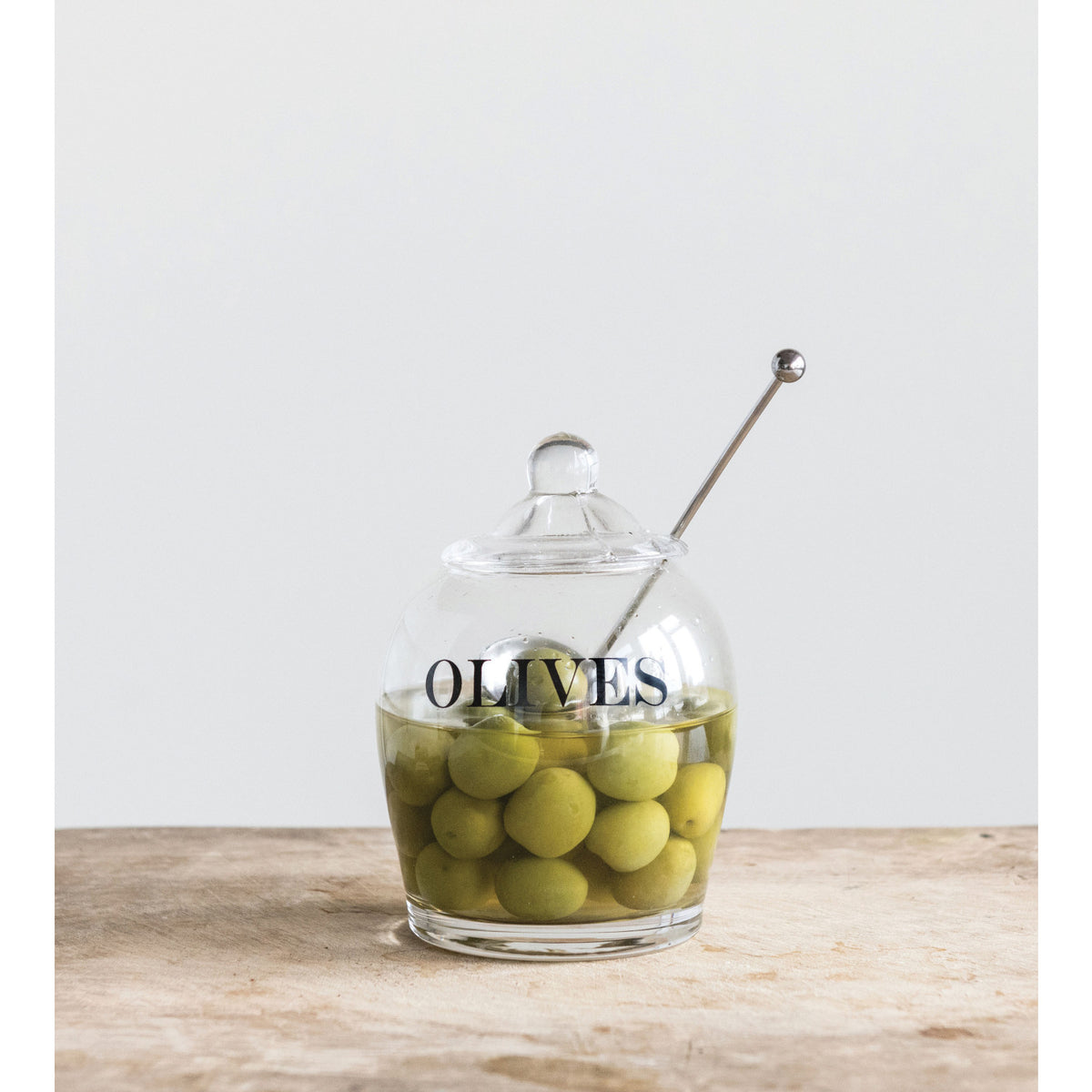 Glass Jar w/ Stainless Steel Slotted Spoon "Olives"