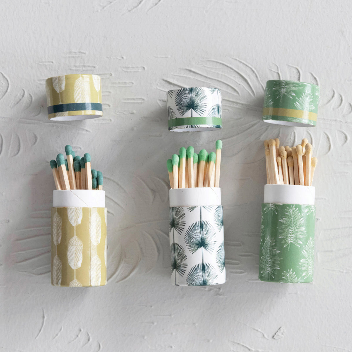 Safety Matches in Tube Matchbox with Leaves Print