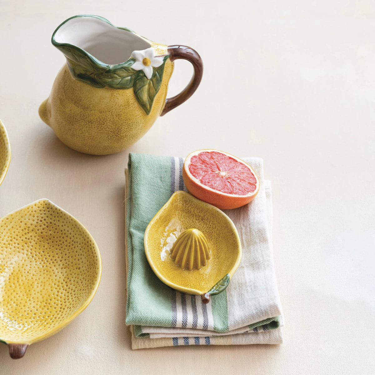 Hand-Painted Stoneware Lemon Shaped Juicer, Yellow
