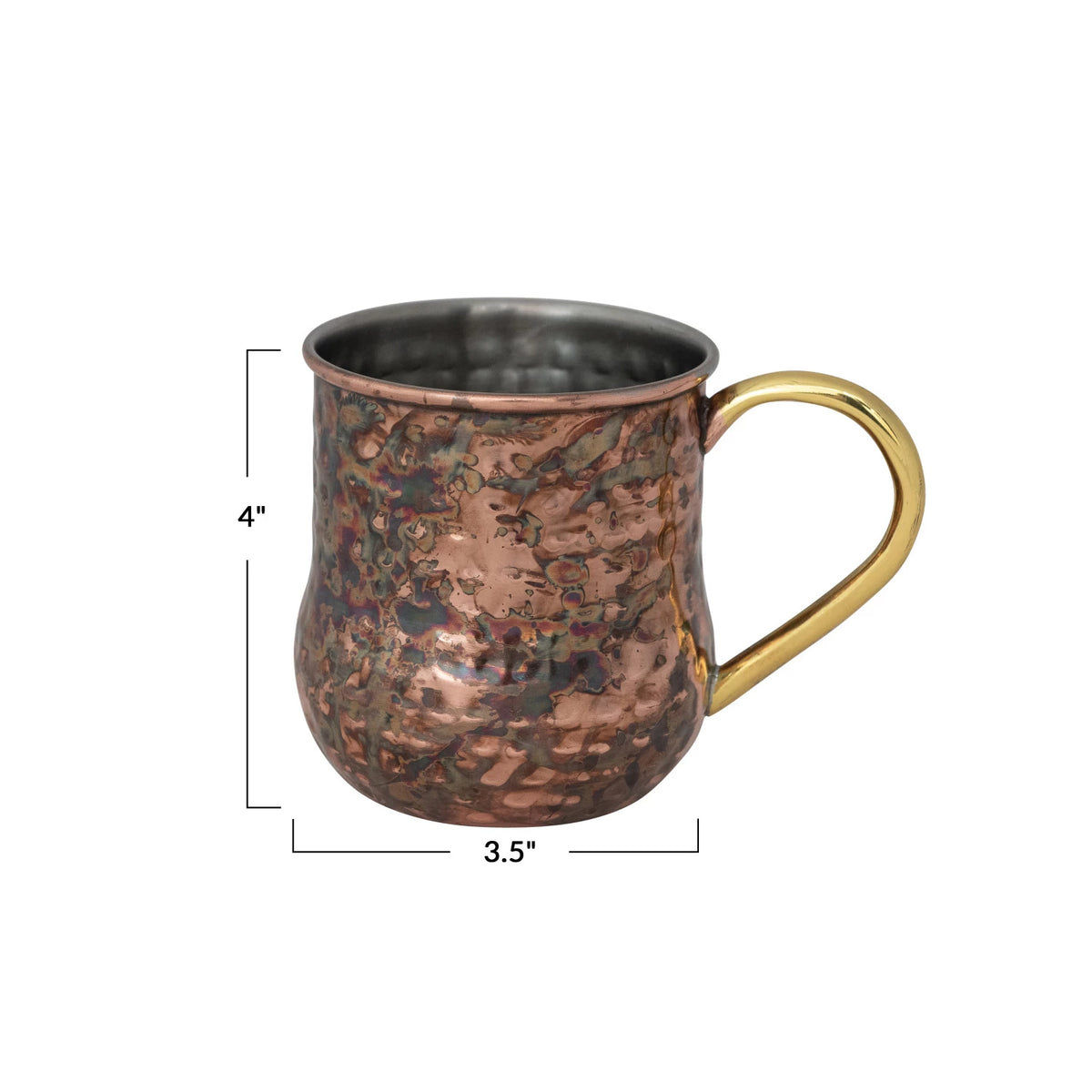 Hammered Stainless Steel Mule Mug w/ Brass Handle | 16 oz