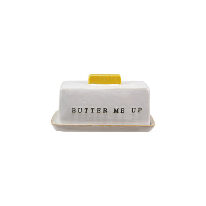 Stoneware Butter Dish w/ Debossed "Butter Me Up"