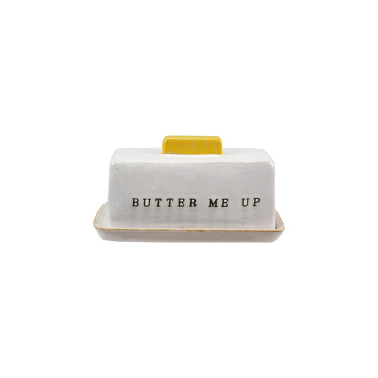 Stoneware Butter Dish w/ Debossed "Butter Me Up"