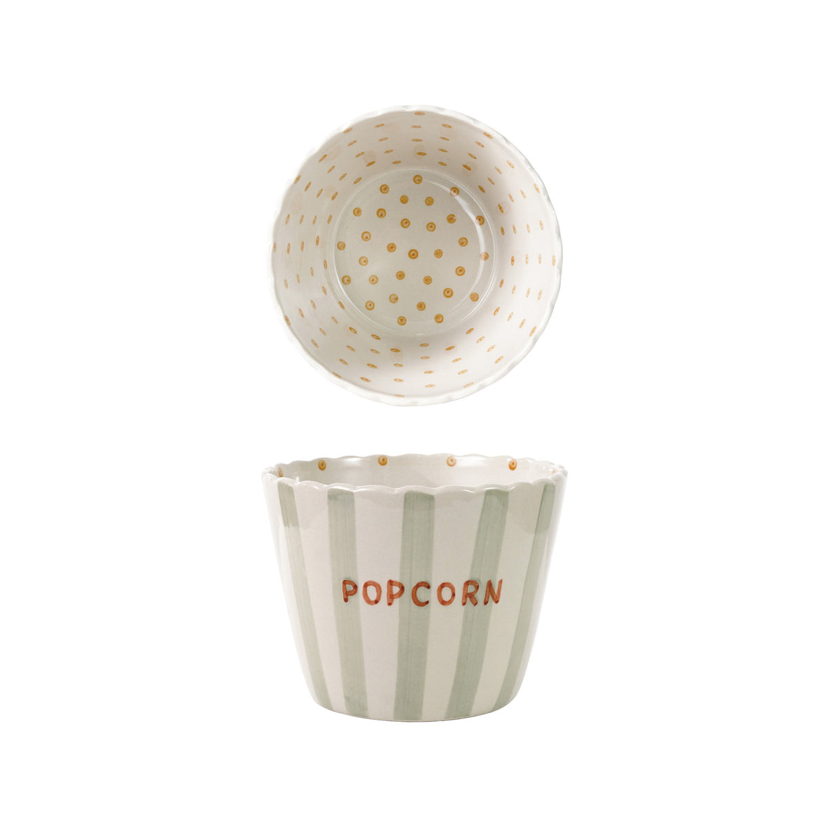Hand-Painted Embossed Stoneware Scalloped Striped Popcorn Bowl