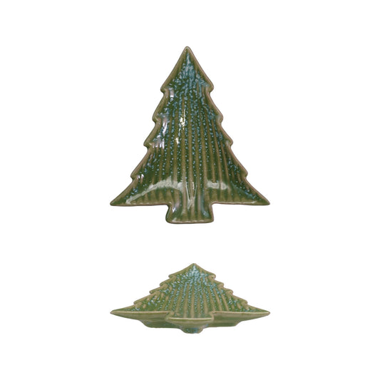Stoneware Ribbed Tree Shaped Plate